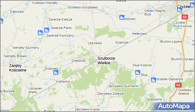 mapa Szulborze Wielkie, Szulborze Wielkie na mapie Targeo