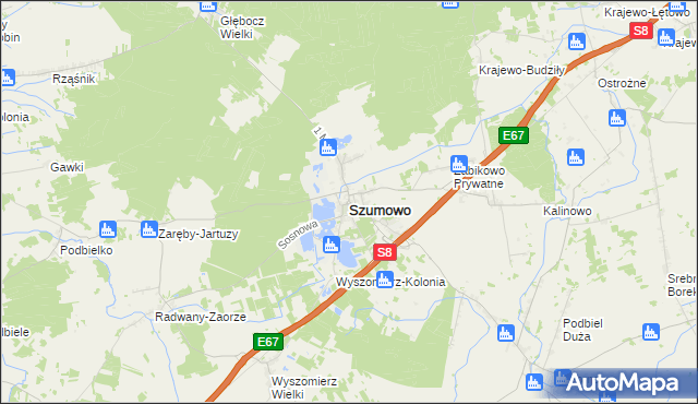 mapa Szumowo powiat zambrowski, Szumowo powiat zambrowski na mapie Targeo