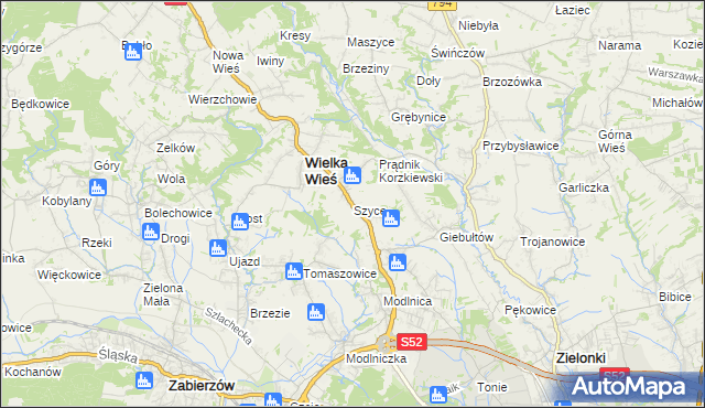 mapa Szyce gmina Wielka Wieś, Szyce gmina Wielka Wieś na mapie Targeo