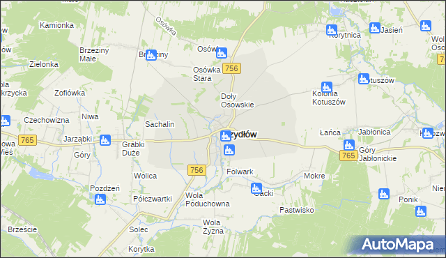 mapa Szydłów powiat staszowski, Szydłów powiat staszowski na mapie Targeo