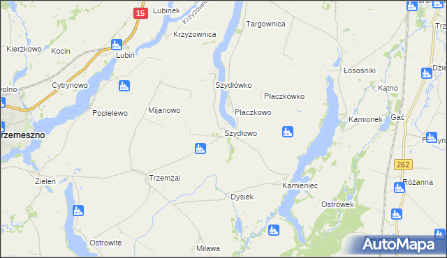 mapa Szydłowo gmina Trzemeszno, Szydłowo gmina Trzemeszno na mapie Targeo
