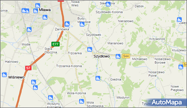 mapa Szydłowo powiat mławski, Szydłowo powiat mławski na mapie Targeo