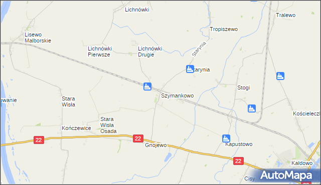 mapa Szymankowo gmina Lichnowy, Szymankowo gmina Lichnowy na mapie Targeo