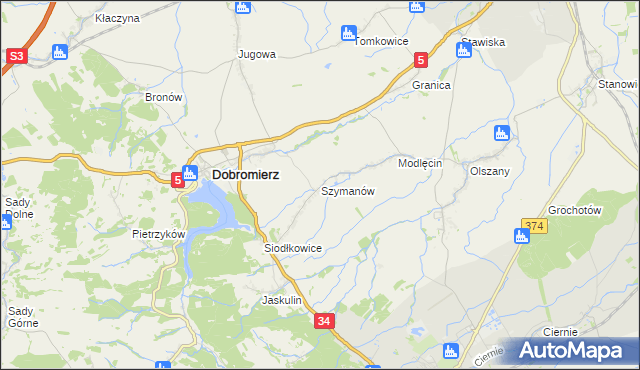 mapa Szymanów gmina Dobromierz, Szymanów gmina Dobromierz na mapie Targeo