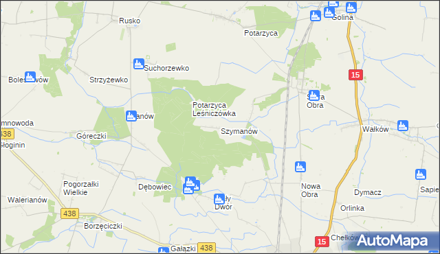 mapa Szymanów gmina Koźmin Wielkopolski, Szymanów gmina Koźmin Wielkopolski na mapie Targeo