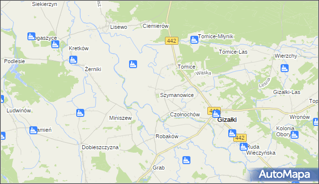 mapa Szymanowice gmina Gizałki, Szymanowice gmina Gizałki na mapie Targeo