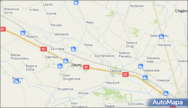 mapa Szymanowice gmina Zduny, Szymanowice gmina Zduny na mapie Targeo