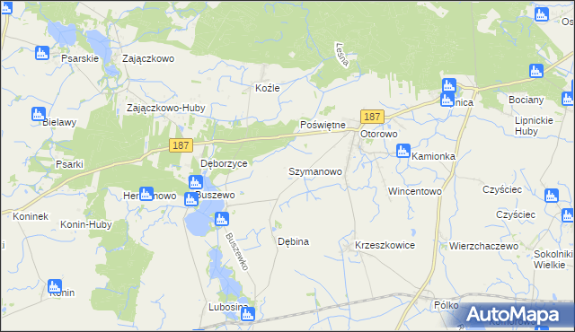 mapa Szymanowo gmina Pniewy, Szymanowo gmina Pniewy na mapie Targeo