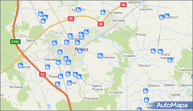 mapa Szymanowo gmina Rawicz, Szymanowo gmina Rawicz na mapie Targeo