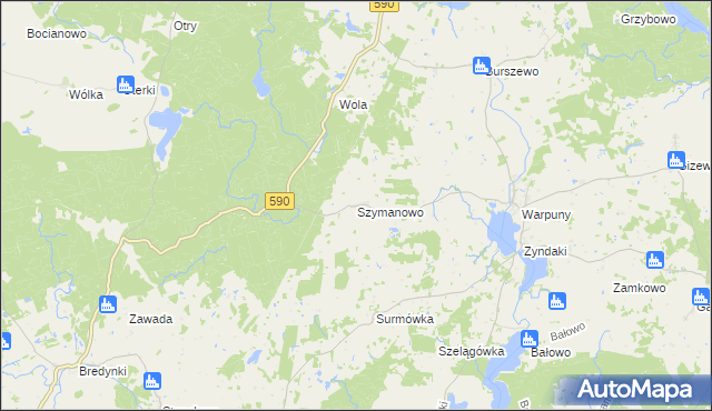 mapa Szymanowo gmina Sorkwity, Szymanowo gmina Sorkwity na mapie Targeo