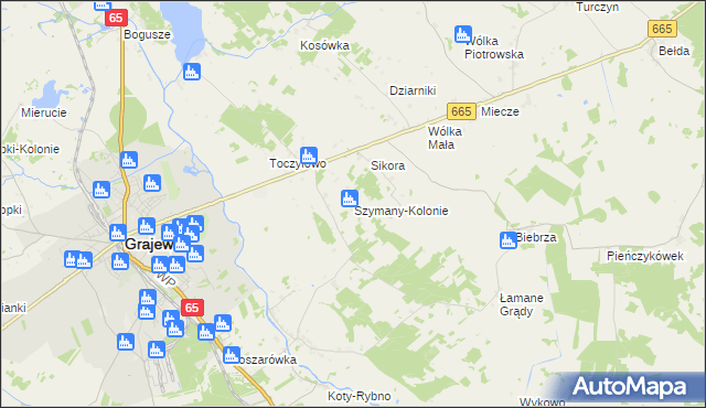 mapa Szymany-Kolonie, Szymany-Kolonie na mapie Targeo