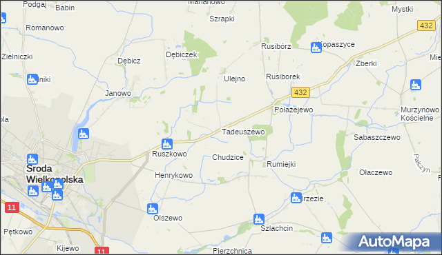 mapa Tadeuszewo, Tadeuszewo na mapie Targeo