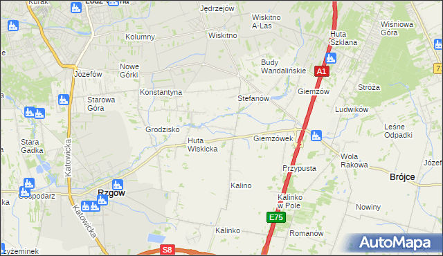 mapa Tadzin gmina Rzgów, Tadzin gmina Rzgów na mapie Targeo