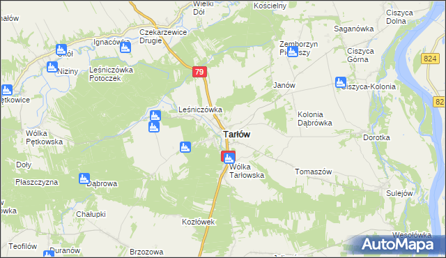 mapa Tarłów, Tarłów na mapie Targeo