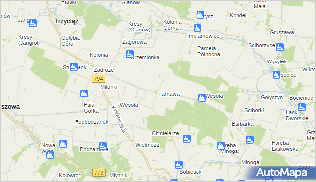 mapa Tarnawa gmina Trzyciąż, Tarnawa gmina Trzyciąż na mapie Targeo