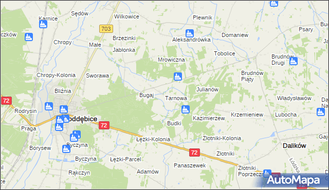 mapa Tarnowa gmina Poddębice, Tarnowa gmina Poddębice na mapie Targeo