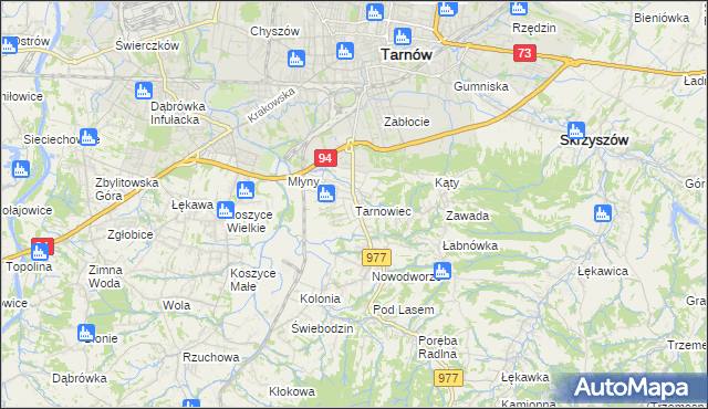 mapa Tarnowiec gmina Tarnów, Tarnowiec gmina Tarnów na mapie Targeo