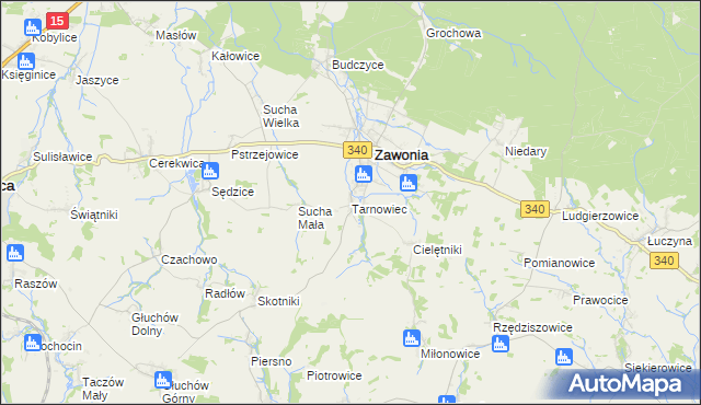 mapa Tarnowiec gmina Zawonia, Tarnowiec gmina Zawonia na mapie Targeo