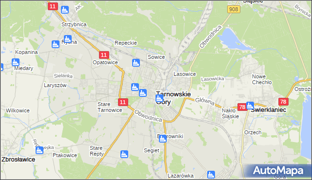 mapa Tarnowskie Góry, Tarnowskie Góry na mapie Targeo