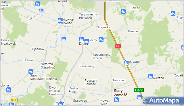 mapa Tarzymiechy Trzecie, Tarzymiechy Trzecie na mapie Targeo