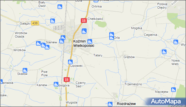 mapa Tatary gmina Koźmin Wielkopolski, Tatary gmina Koźmin Wielkopolski na mapie Targeo