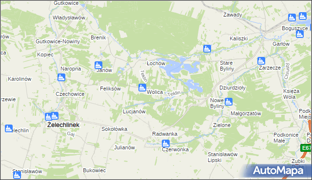 mapa Teklin gmina Żelechlinek, Teklin gmina Żelechlinek na mapie Targeo