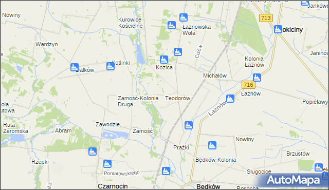 mapa Teodorów gmina Będków, Teodorów gmina Będków na mapie Targeo