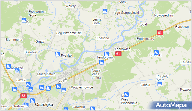 mapa Teodorowo gmina Rzekuń, Teodorowo gmina Rzekuń na mapie Targeo
