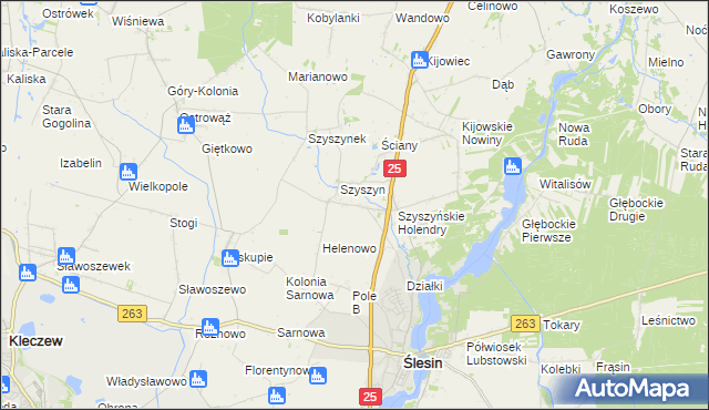 mapa Teodorowo gmina Ślesin, Teodorowo gmina Ślesin na mapie Targeo