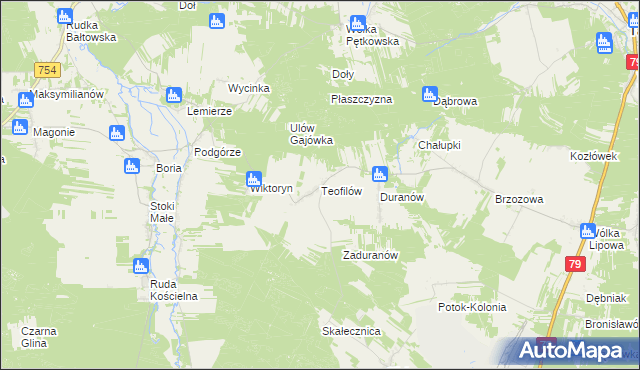 mapa Teofilów gmina Tarłów, Teofilów gmina Tarłów na mapie Targeo