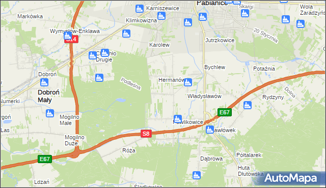 mapa Terenin gmina Pabianice, Terenin gmina Pabianice na mapie Targeo