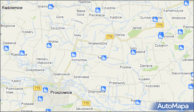 mapa Teresin gmina Proszowice, Teresin gmina Proszowice na mapie Targeo