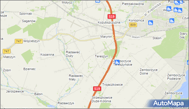 mapa Tereszyn, Tereszyn na mapie Targeo