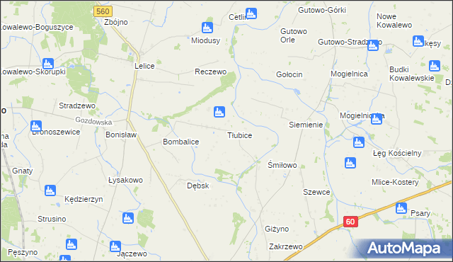 mapa Tłubice, Tłubice na mapie Targeo
