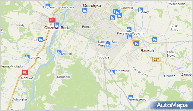 mapa Tobolice gmina Rzekuń, Tobolice gmina Rzekuń na mapie Targeo