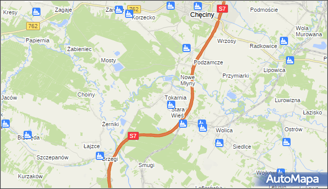 mapa Tokarnia gmina Chęciny, Tokarnia gmina Chęciny na mapie Targeo