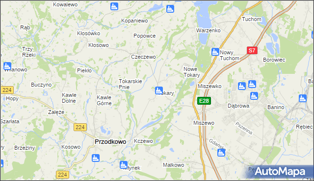 mapa Tokary gmina Przodkowo, Tokary gmina Przodkowo na mapie Targeo