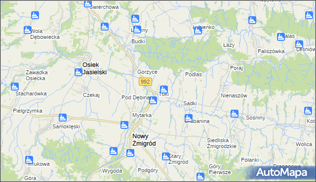 mapa Toki gmina Nowy Żmigród, Toki gmina Nowy Żmigród na mapie Targeo