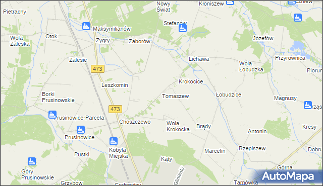 mapa Tomaszew gmina Szadek, Tomaszew gmina Szadek na mapie Targeo