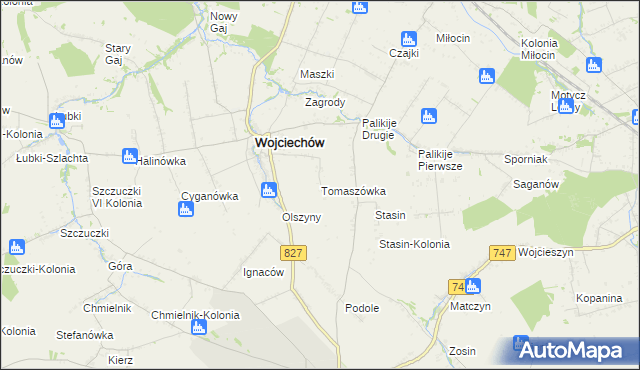 mapa Tomaszówka gmina Wojciechów, Tomaszówka gmina Wojciechów na mapie Targeo