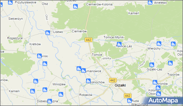 mapa Tomice gmina Gizałki, Tomice gmina Gizałki na mapie Targeo