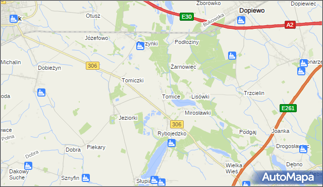 mapa Tomice gmina Stęszew, Tomice gmina Stęszew na mapie Targeo