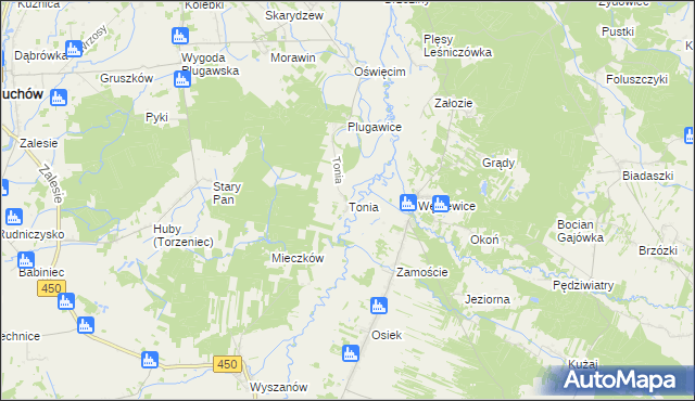 mapa Tonia gmina Doruchów, Tonia gmina Doruchów na mapie Targeo