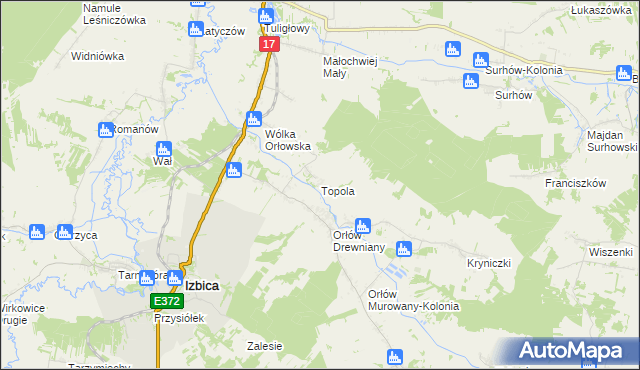 mapa Topola gmina Izbica, Topola gmina Izbica na mapie Targeo