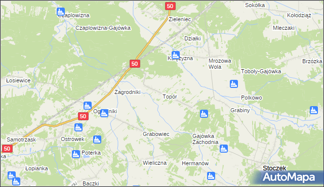 mapa Topór gmina Stoczek, Topór gmina Stoczek na mapie Targeo