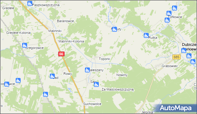 mapa Toporki, Toporki na mapie Targeo