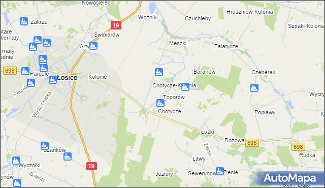 mapa Toporów gmina Łosice, Toporów gmina Łosice na mapie Targeo