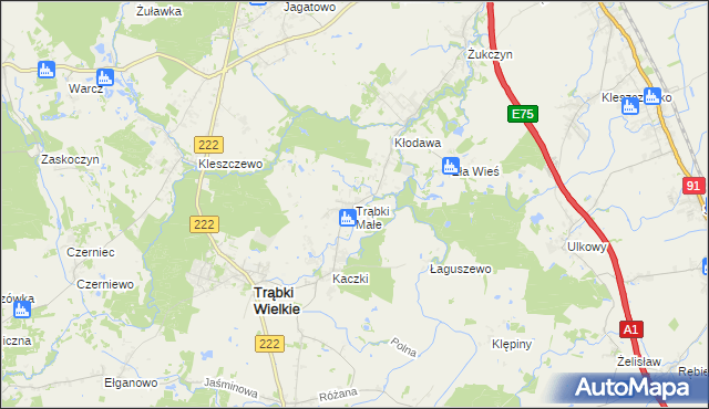 mapa Trąbki Małe gmina Trąbki Wielkie, Trąbki Małe gmina Trąbki Wielkie na mapie Targeo