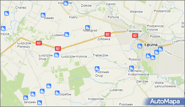 mapa Trębaczów gmina Łęczna, Trębaczów gmina Łęczna na mapie Targeo