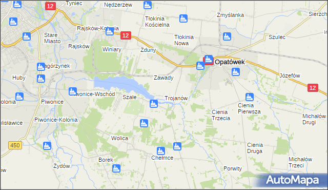 mapa Trojanów gmina Opatówek, Trojanów gmina Opatówek na mapie Targeo